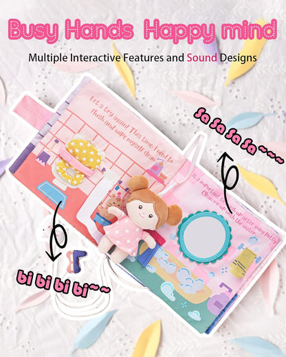 LeyaDoll Interactive Sensory Soft Cloth Book, Educational Crinkle Quiet Activity Busy Book for Babies,Toddler Travel Toy Gift for 1-3 Year Old Boys and Girls (A Berry Special Day)