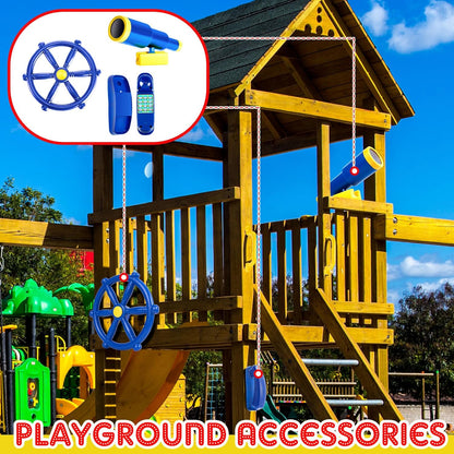 3 Pcs Playground Accessories for Kids Outdoor Swing Set Accessories Playground Equipment Pirate Plastic Ship Wheel Toy Telescope Telephone Backyard Outdoor Playhouse Climbing Equipment(Yellow, Green)