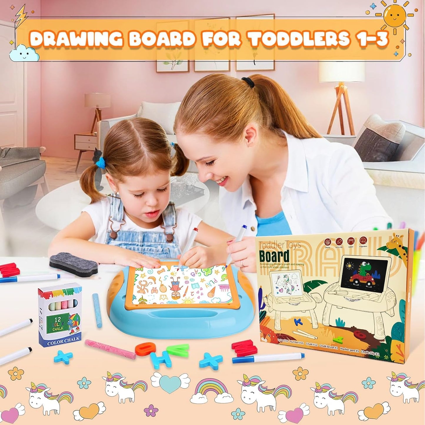 Cokzer Gift for 1-2 Year Old Girls, Toddler Girl Toys with Magnetic Letters and Numbers, Learning and Educational Toys for 1 2 Year Old, Girls Birthday (Unicorn Pink)