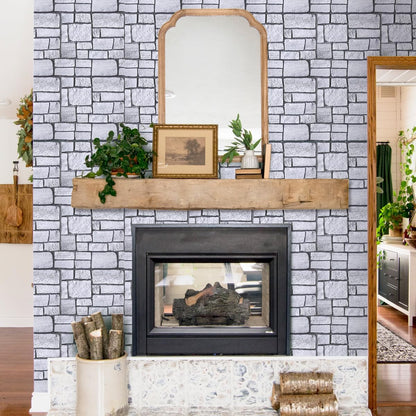 COMSTICKC 3D Faux Gray Stone Wall Sticker Peel and Stick Wall Panels,10 Pcs of 12"X12",Ultra-Light Thin PVC Decorative Tiles Rocks Stone Backsplash Interior Decor,Paintable