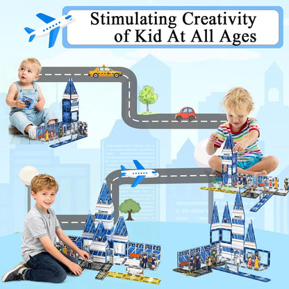 AFUNX Magnetic Tiles, 50PCS Police Station Theme Building Blocks Set, Magnet Building Blocks and STEM Preschool Toys for Toddlers Kids Ages 3-5 5-7 8-10
