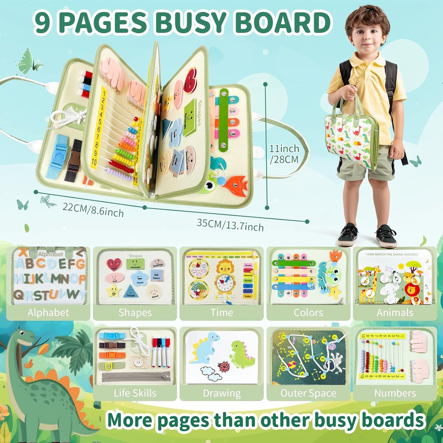 Aurasys Toddler Busy Board Montessori Toys for Girl Birthday Gift,Educational Learning Sensory Busy Book, Airplane Car Travel Activities Toy for Girl(Pink)