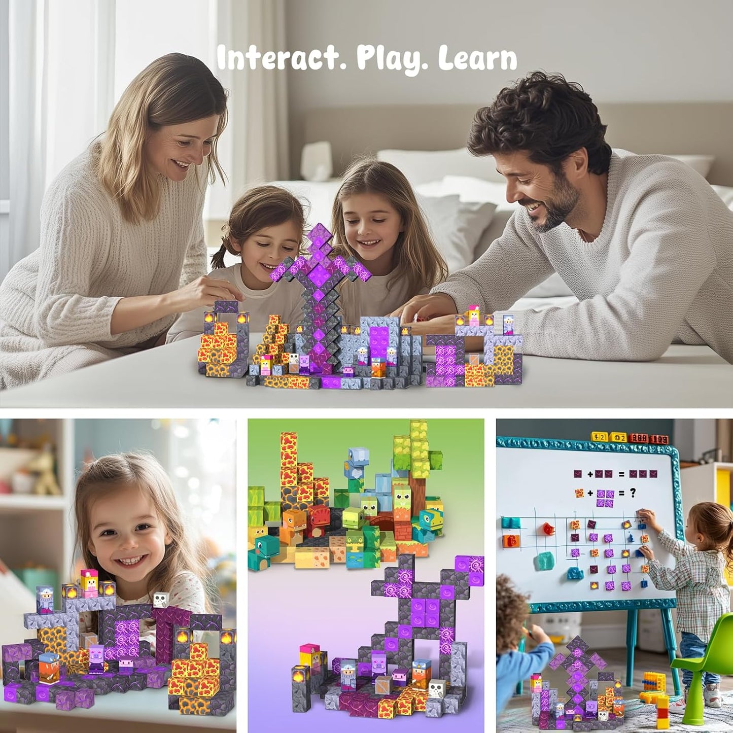 Magnetic Tiles Race Track Set, 52PCS STEM Educational Magnetic Building Blocks with 2 Race Cars, Montessori Sensory Travel Toys for Kids 3 4 5 6 7 8, Birthday for Boys & Girls