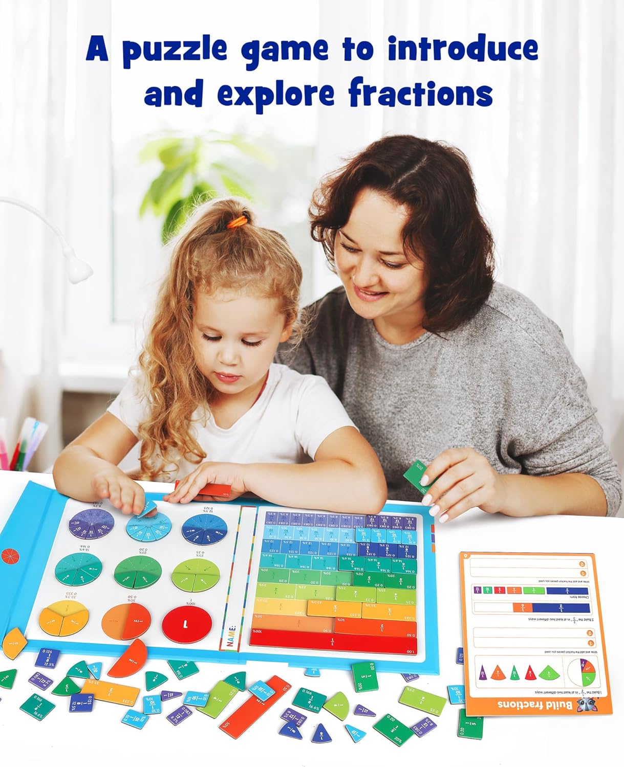 D-FantiX Magnetic Fraction Educational Puzzle, Magnetic Fraction Tiles & Fraction Circles Set, Math Manipulatives for Elementary School, Montessori Fraction Manipulatives Learning Toys for Kids