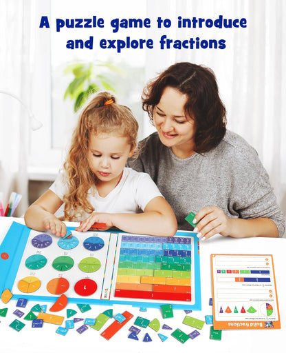 D-FantiX Magnetic Fraction Educational Puzzle, Magnetic Fraction Tiles & Fraction Circles Set, Math Manipulatives for Elementary School, Montessori Fraction Manipulatives Learning Toys for Kids