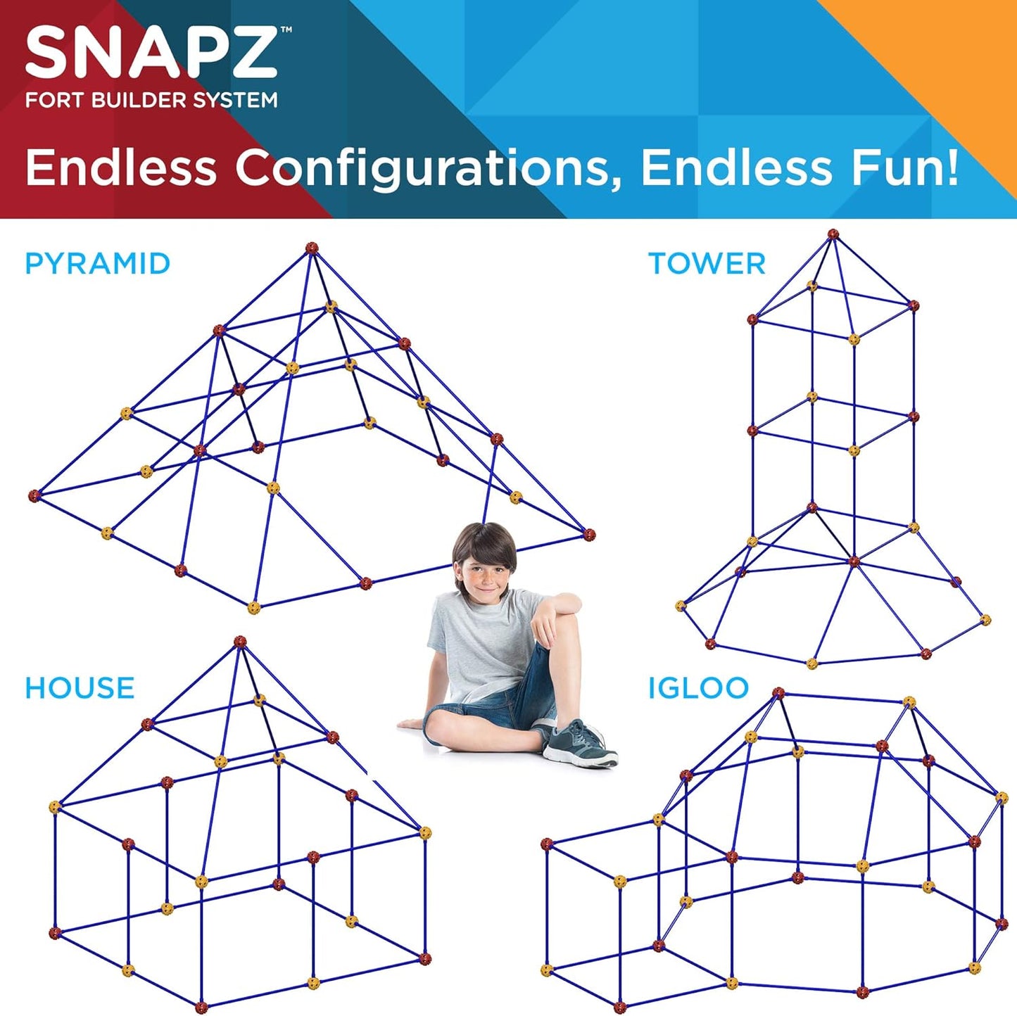 SNAPZ Ultimate Fort Builder Kit for Kids 8-12 - Sturdy Fort Building Kit for Kids 4-8 - Make & Build Ball & Stick Fort Set - Indoor STEM Tent Fort Making Toy