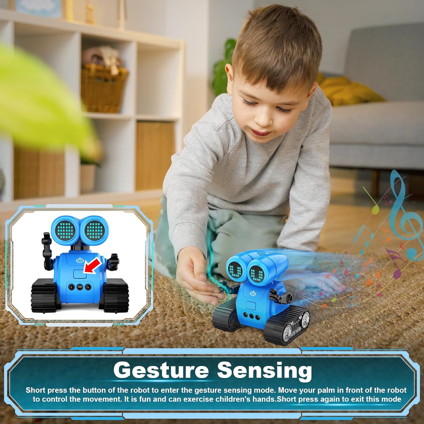 Hamourd Robot Toys for Boys Girls, Emo Robot with Walkie-Talkie Function, Gesture Sensing, Flexible Head & Arms, Programming Motion, Dance Moves, Music, Multi-Mode LED Eye, Toys for Ages