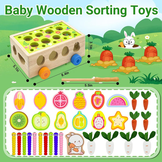 MEGRANATE Montessori Wooden Shape Sorter for Baby Carrot Shape Sorting Toy for Toddlers 3+ Montessori Shape Puzzles Fine Motor Toys Sensory Learning Educational Toys for Kids 1 2 3 4 5 6 Years Old