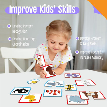 48 Food Matching Puzzles with Error-Correction Mechanism Pre-Primer in 2 Pieces, Perfect for Preschool Learning (24 Blocks Double Sided)