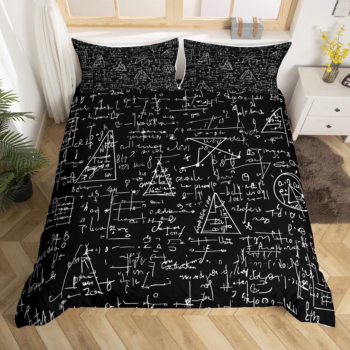 Erosebridal Science Theme Bedding Set Queen Size for Boys Girls Chemistry Periodic Table Print Duvet Cover Chemical Subject Theme Comforter Cover Teens Kids Math Science Atyle Bedspread Cover 3 Pcs