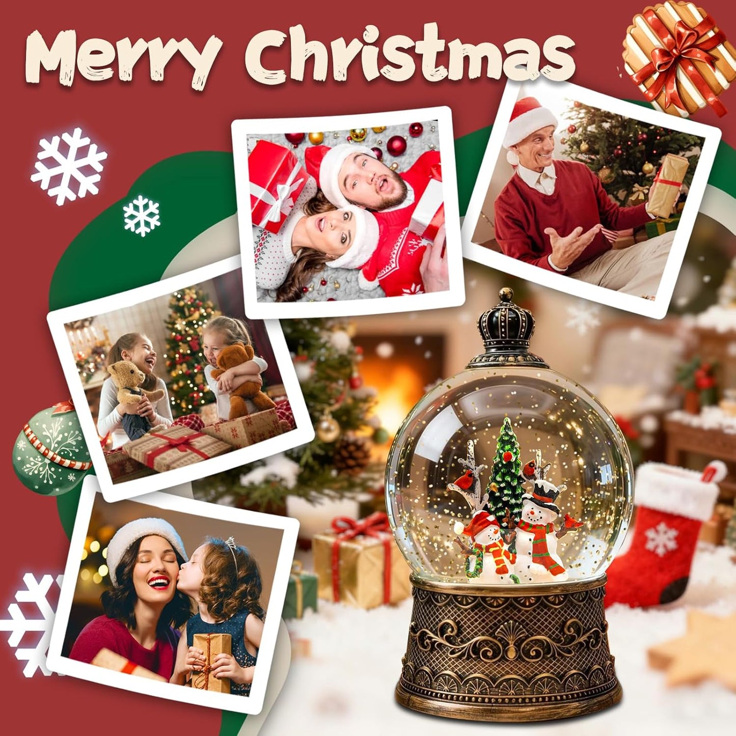Christmas Snow Globes Lantern, Church and Christmas Tree Christmas Decorations Indoor, 6H Timer Battery & USB Powered Light Up Musical Snow Globes for Kids Women Adults Gift Thanksgiving Home Decor