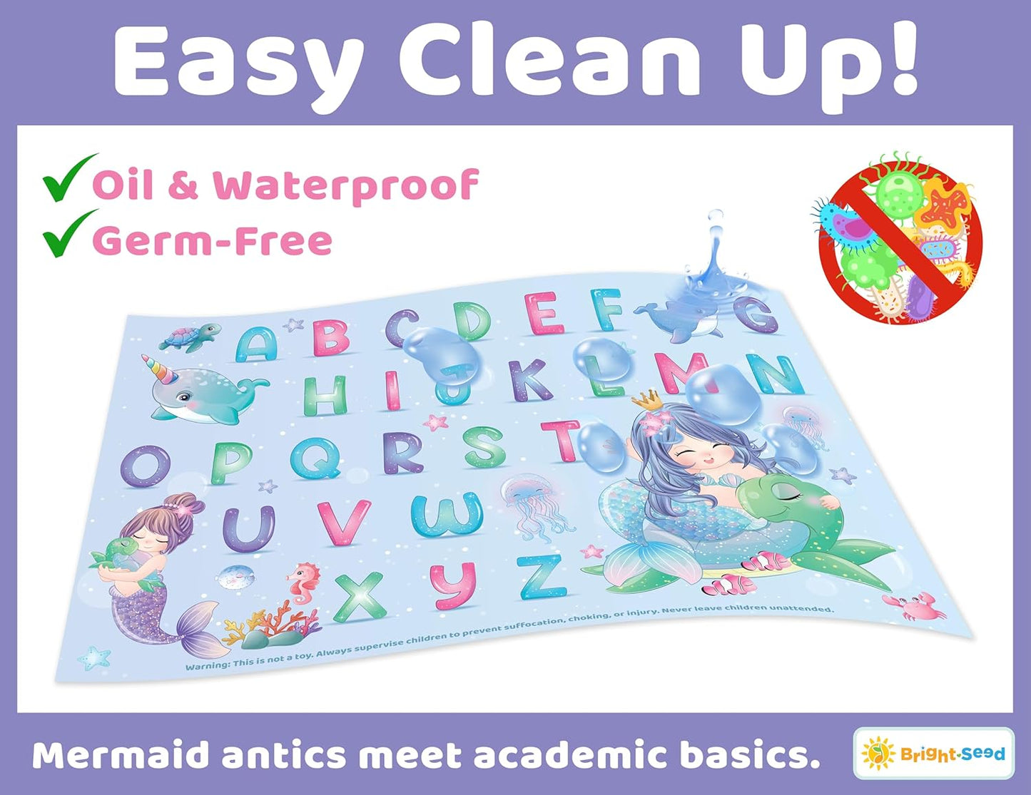 Bright Seed Disposable Placemats for Baby, Toddlers and Kids, Animals ABC & Numbers, 40 Disposable Baby mats for Restaurant, Dining Table & Travel, Learning Placemats for Kids, Toddler Travel
