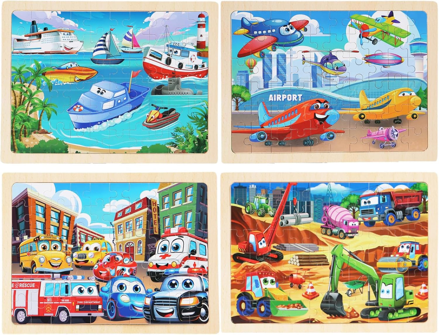4 Sets of Wooden Puzzles, Each Set has 24 Pieces, Including Castle Unicorn Princess, for Toddlers 3-5, Puzzles for Kids Ages 4-6, Preschool Educational Brain Teaser Toys for Girls 3 4 5 6 Years Old.