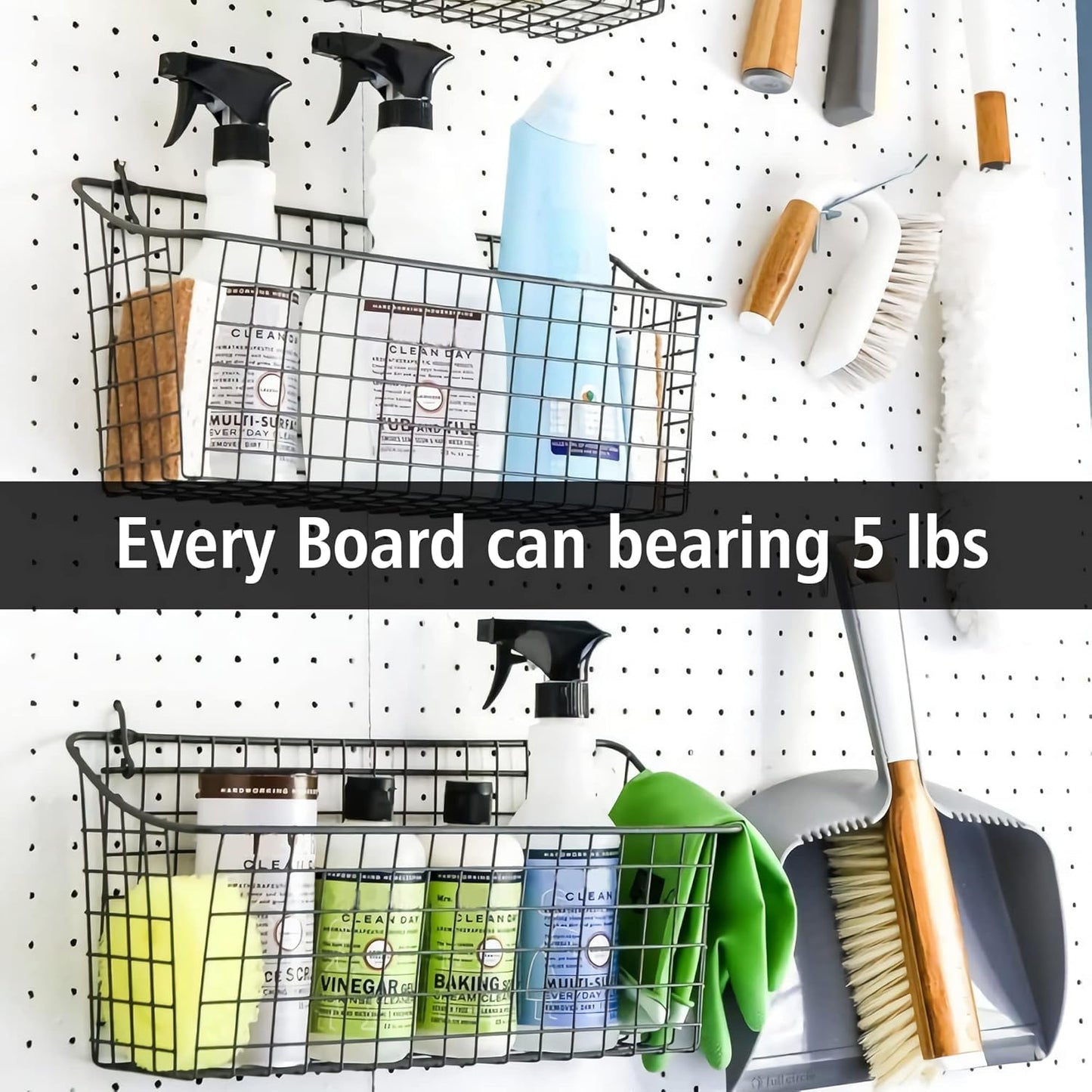 4Pcs Peg Board, Black Pegboard Wall Organizer Panels Wall Mount, ABS Pegboard for Craft Room Garage Kitchen Workshop, ABS Peg Boards Easy Installation
