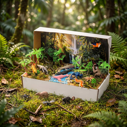 Teyva Daily 48 Pcs Dinosaur Diorama Kit Habitat Project Box Set 3D Dinosaurs Diorama Supplies Include Dinosaurs Model Figures & Eggs Volcano Artificial Trees with Cardboard for DIY Crafts Gifts