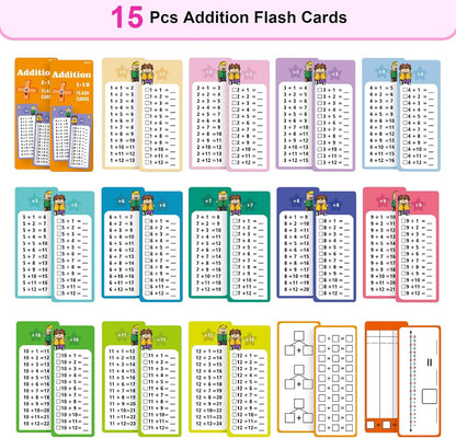 1-12 Math Flash Cards with 6 Dry Erase Pens, 15Pcs Big Multiplication Flash Cards + 36 Pcs Random Double-Sided Multiplication Practice Cards, Educational Math Flashcards for Kids Ages 6+