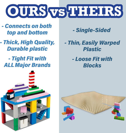 Classic Baseplates for Building Bricks - Set of 10 Sand 5"x5" Building Plates- Dual Connectivity, Build on Both Sides- Compatible, Tight Fit w Major Brands- Creative STEM Toy & Kids Bday Gift (Sand)