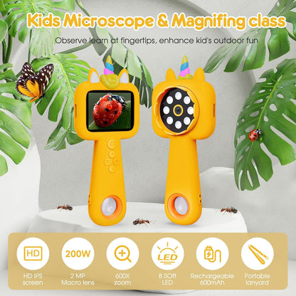 Magnify 2.4" Microscope for Kids, 600X-4800X Handheld Digital Miniscope, Portable Pocket Magnification Microscope Photo & Video | Education Toys for Age 3 4 5 6 7 8 9 10 Girls Boys