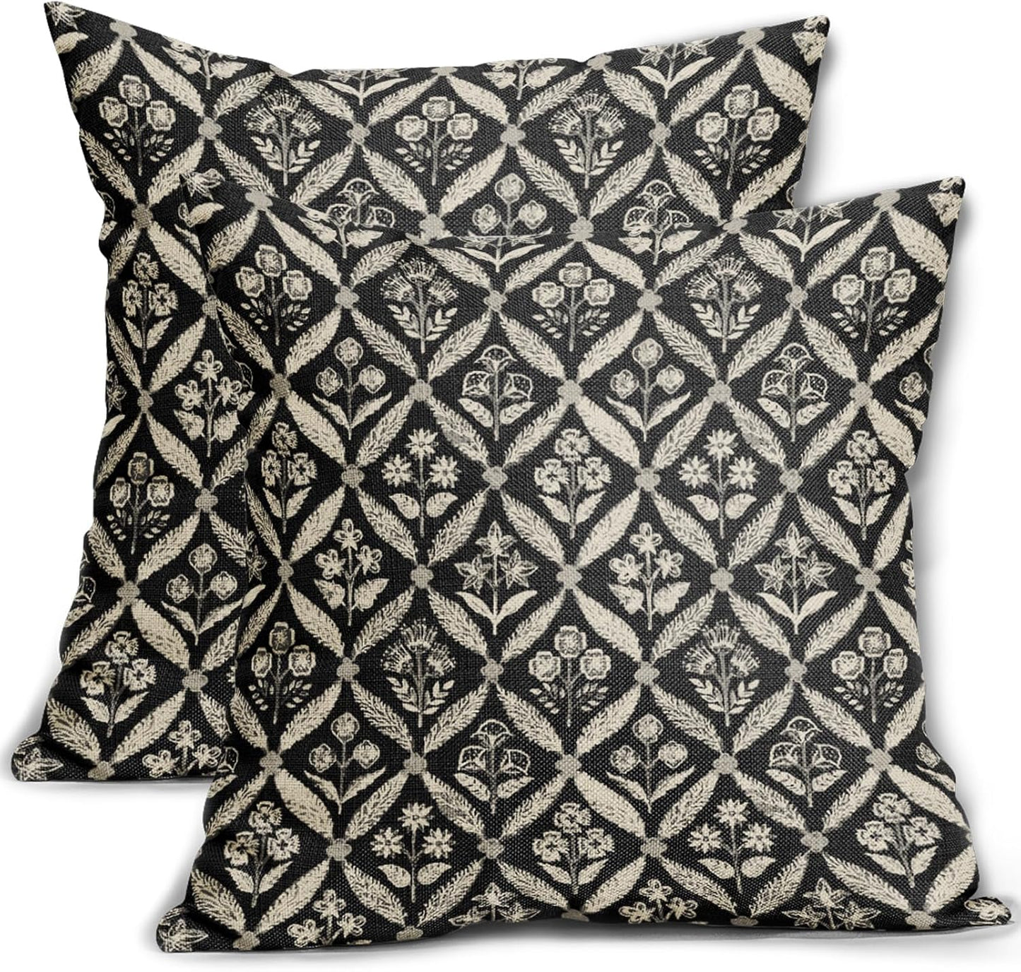 Blue Green Floral Block Print Pillow Covers 12X20 Set of 2, Flower Pattern Spring Summer Print Decorative Throw Pillow Covers Outdoor Farmhouse Seasonal Cushion Case Couch Sofa Bed Decor