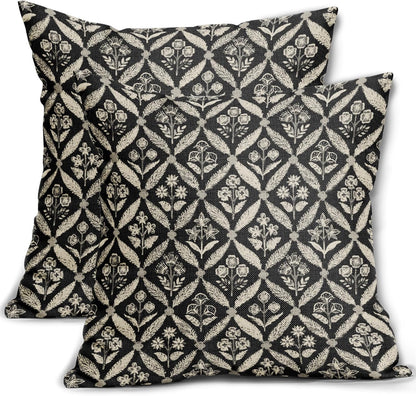 Blue Green Floral Block Print Pillow Covers 12X20 Set of 2, Flower Pattern Spring Summer Print Decorative Throw Pillow Covers Outdoor Farmhouse Seasonal Cushion Case Couch Sofa Bed Decor
