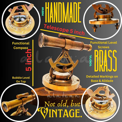 Brass Alidade Decorative Telescope 4" with Base Compass Gifts (4 Inch)