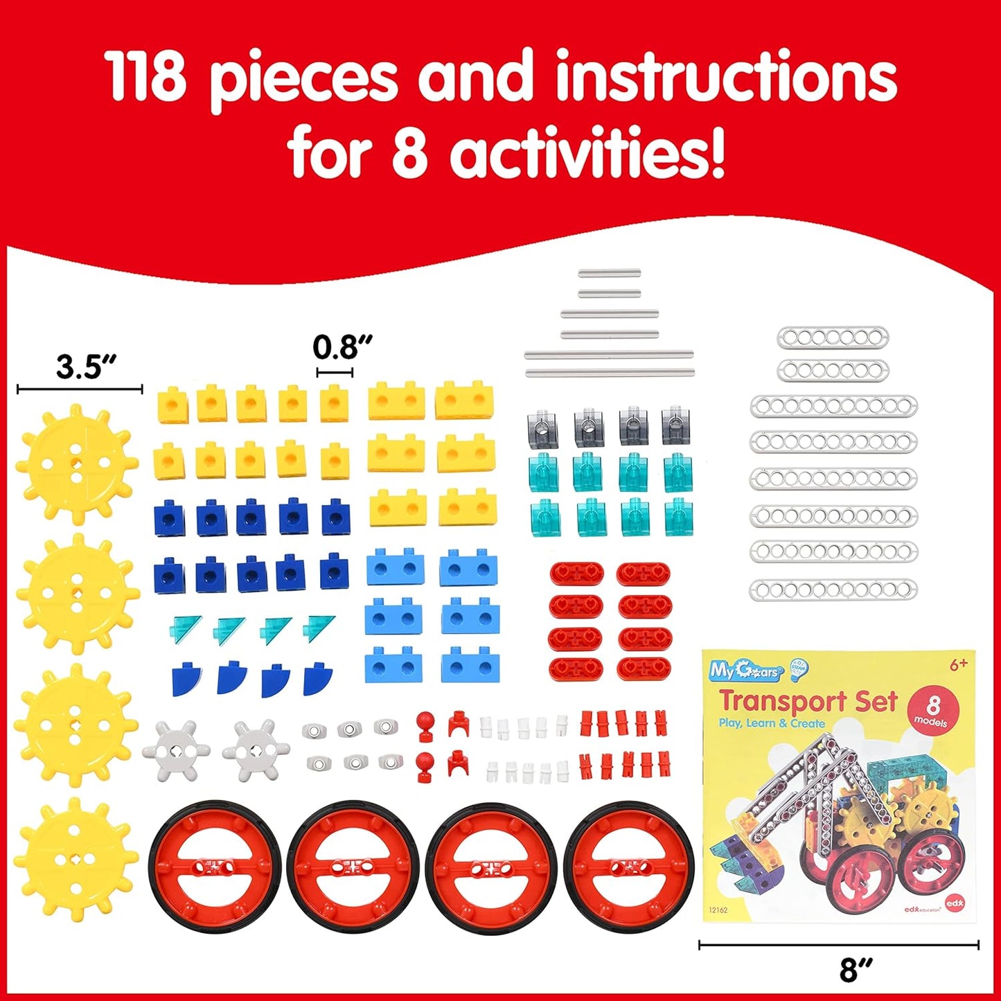My Gears Transport Set - 118 Pieces - 8+ Activities - Gears Toys for Kids - Build Rotating, Moving Models - Building Toys for Kids Ages 4-8