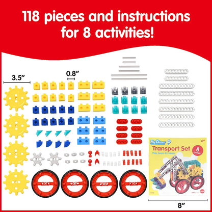My Gears Transport Set - 118 Pieces - 8+ Activities - Gears Toys for Kids - Build Rotating, Moving Models - Building Toys for Kids Ages 4-8
