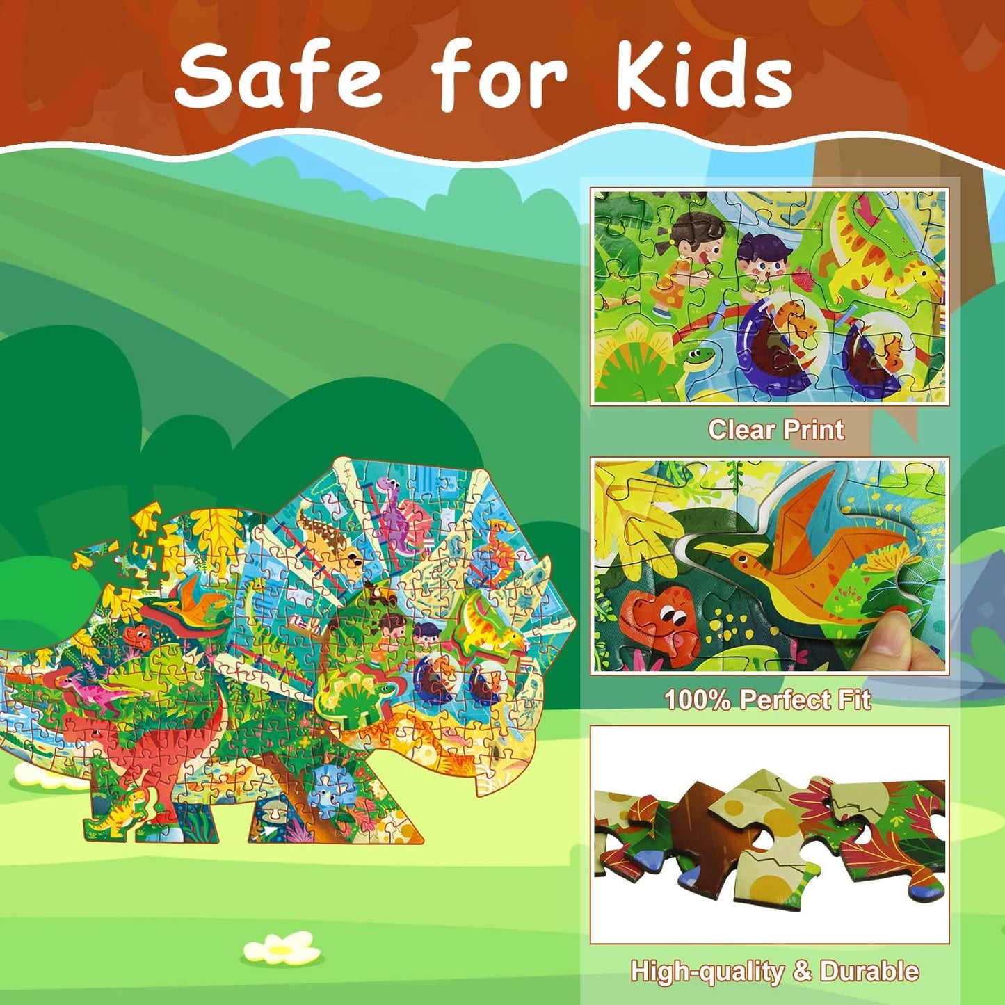 Dinosaur Puzzles for Kids Ages 6-8 Years Old 295 Piece Jigsaw Puzzles Unique Animal Shape Floor Puzzle Ages 8-10 Learning Educational Toys Birthday Gift for Boys Girls Ages 10-12