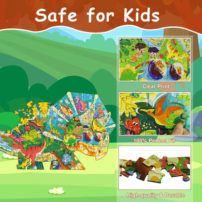 Dinosaur Puzzles for Kids Ages 6-8 Years Old 295 Piece Jigsaw Puzzles Unique Animal Shape Floor Puzzle Ages 8-10 Learning Educational Toys Birthday Gift for Boys Girls Ages 10-12