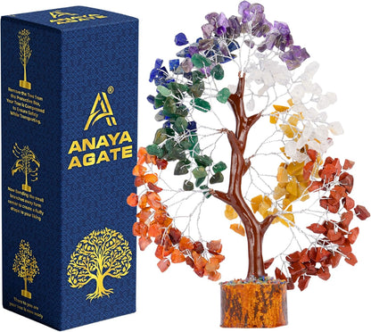 ANAYA AGATE 7 Chakra Healing Crystal Tree of Life Kit, Bracelet, Pendant, Necklace, Feng Shui Money Bonsai Tree, Positive Energy for Women, Mom, Sister and Housewarming Decoration
