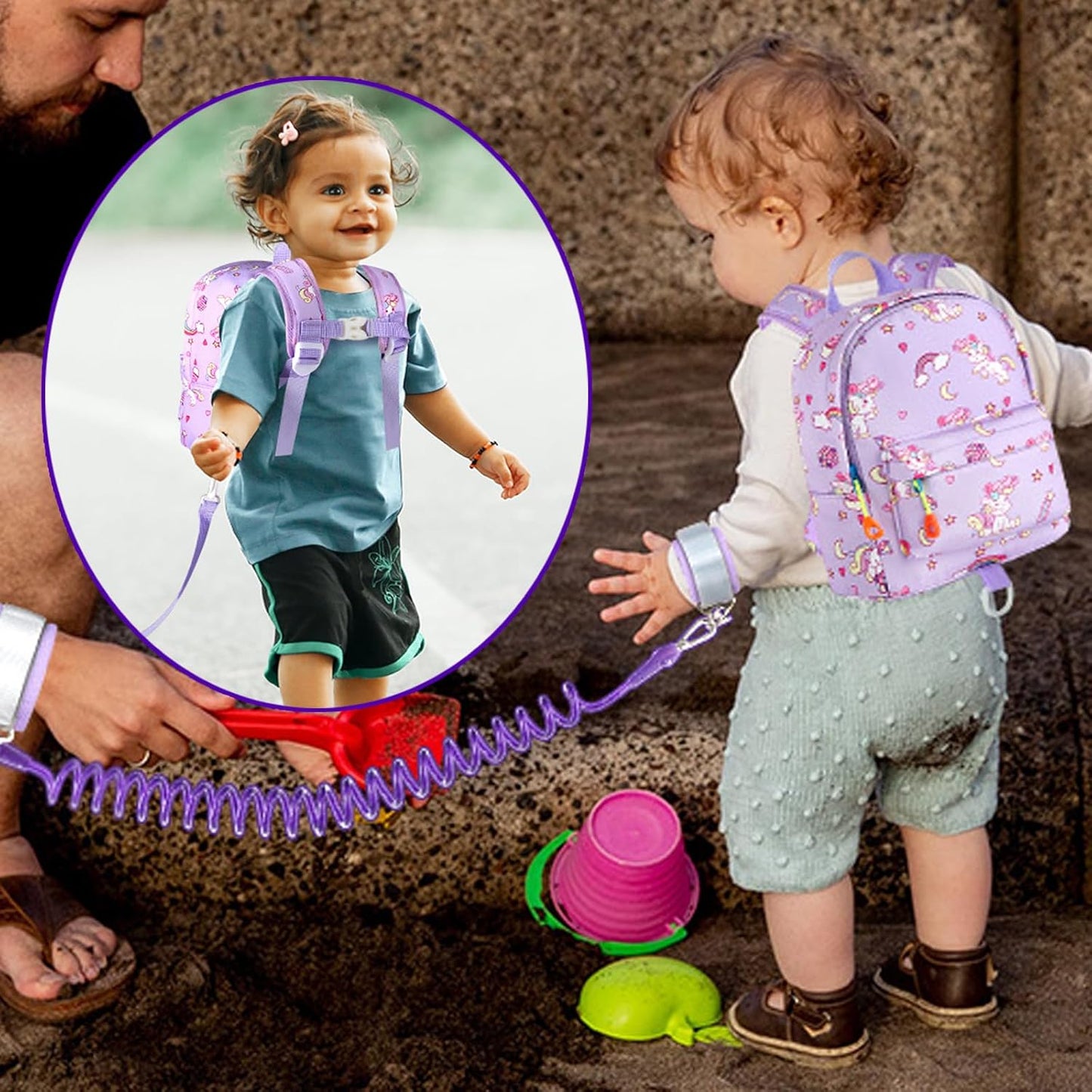 Accmor Toddler Backpack Leash with Anti Lost Wrist Link, Cute Mini Child Walking Harnesses Keep Kids Close Back Pack Rope Tether Rein for Baby Boys (Pink/Unicorn)