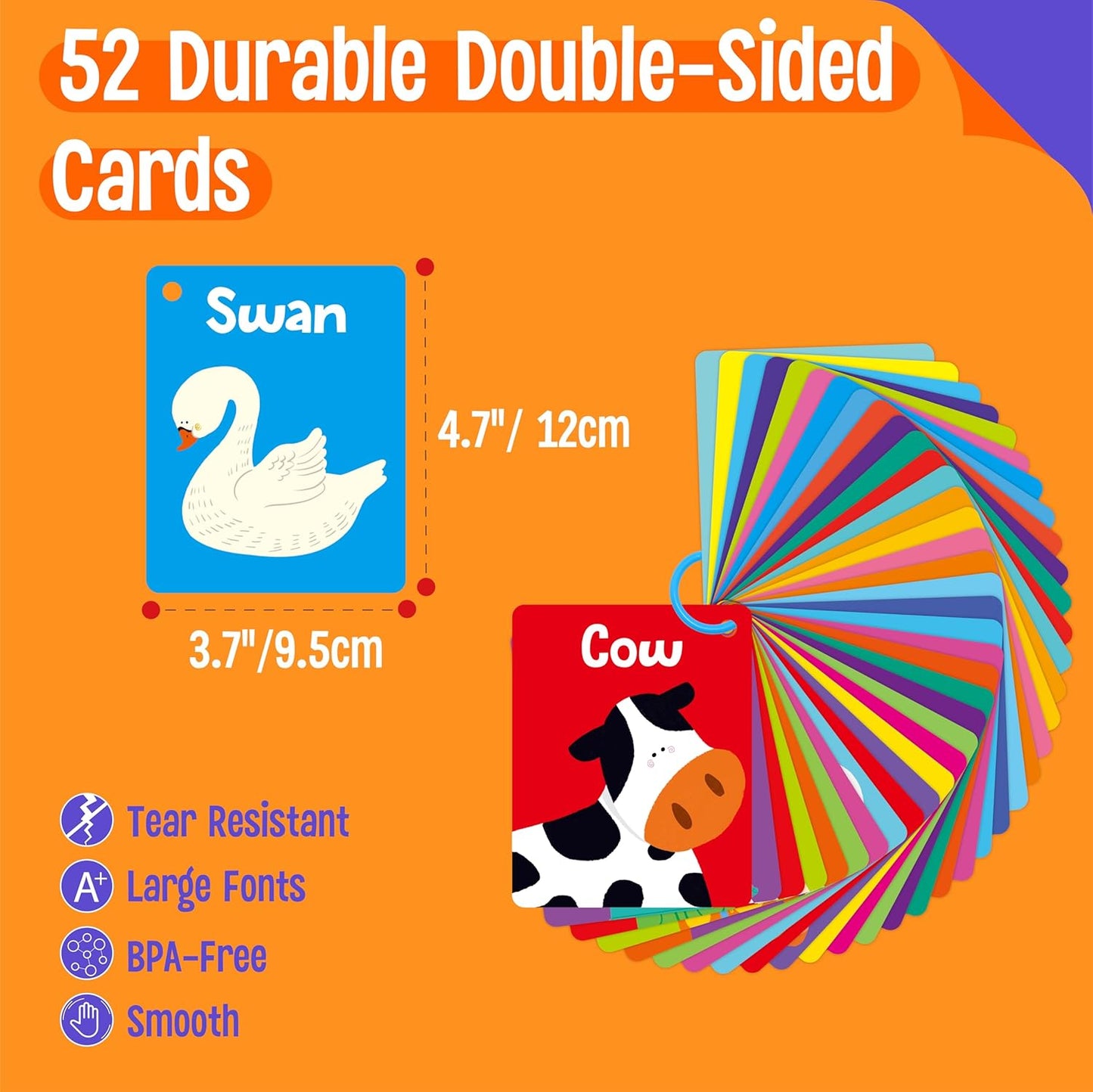 50 PCS Kid First Cognitive Flashcards,Double Sided Printed 7 in 1 Colorful Cards Alphabet,Numbers, Foods,Animals,Shapes,Colors with 3 Reclosable Rings,Learning Tool for Pre-K Kindergarten Toddlers