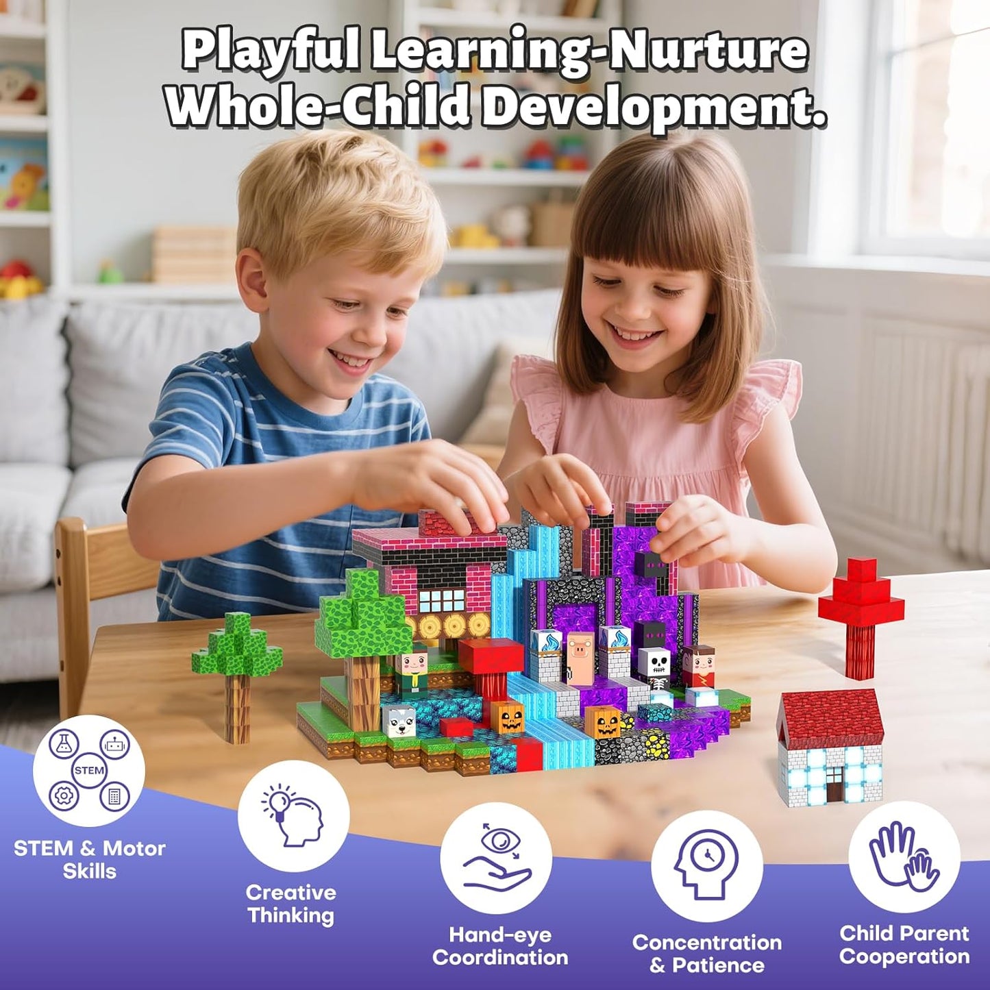 150pcs Magnetic Blocks,Magnetic Building Blocks STEM Toys for Kids Ages 3+,Magnet Tiles with Forest Animals Blocks Set, Educational Sensory Toys for Toddlers,Boys & Girls–Creative Game Gift
