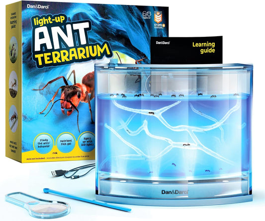 Dan&Darci Light-up Ant Farm Terrarium Kit for Kids – LED Habitat for Live Ants with Nutrient Rich Gel - Watch Them Dig Their Own Tunnels - Learning Science Toys, Experiment Gift for Boys & Girls