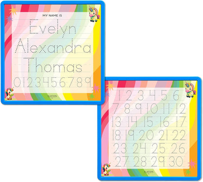 Kid's Name Tracing Board | Dry Erase Letter Tracing | Reusable Name Alphabet Tracing| Number Tracing | Personalized | Baby Unicorn Theme