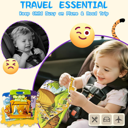 Reusable Sticker Books for Toddlers 1-3, Puffy Stickers Book for Kids Ages 2-4, Toddler Travel Activities Book Toy for Birthday Christmas - Christianity Jesus, Noah's Ark, Fairy Tales(3 Set)