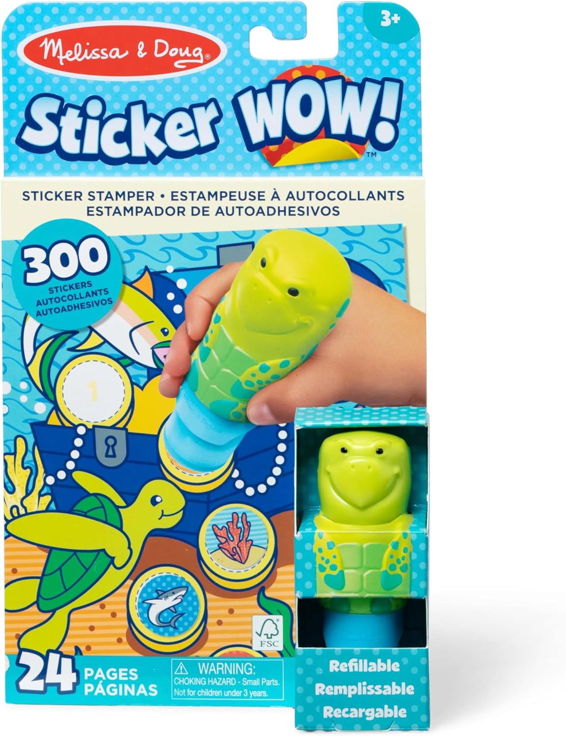 Melissa & Doug Sticker Wow!™ 24-Page Activity Pad and Sticker Stamper, 300 Stickers, Arts and Crafts Fidget Toy Collectible Character – Sea Turtle - for Kids Ages 3+ - FSC Certified