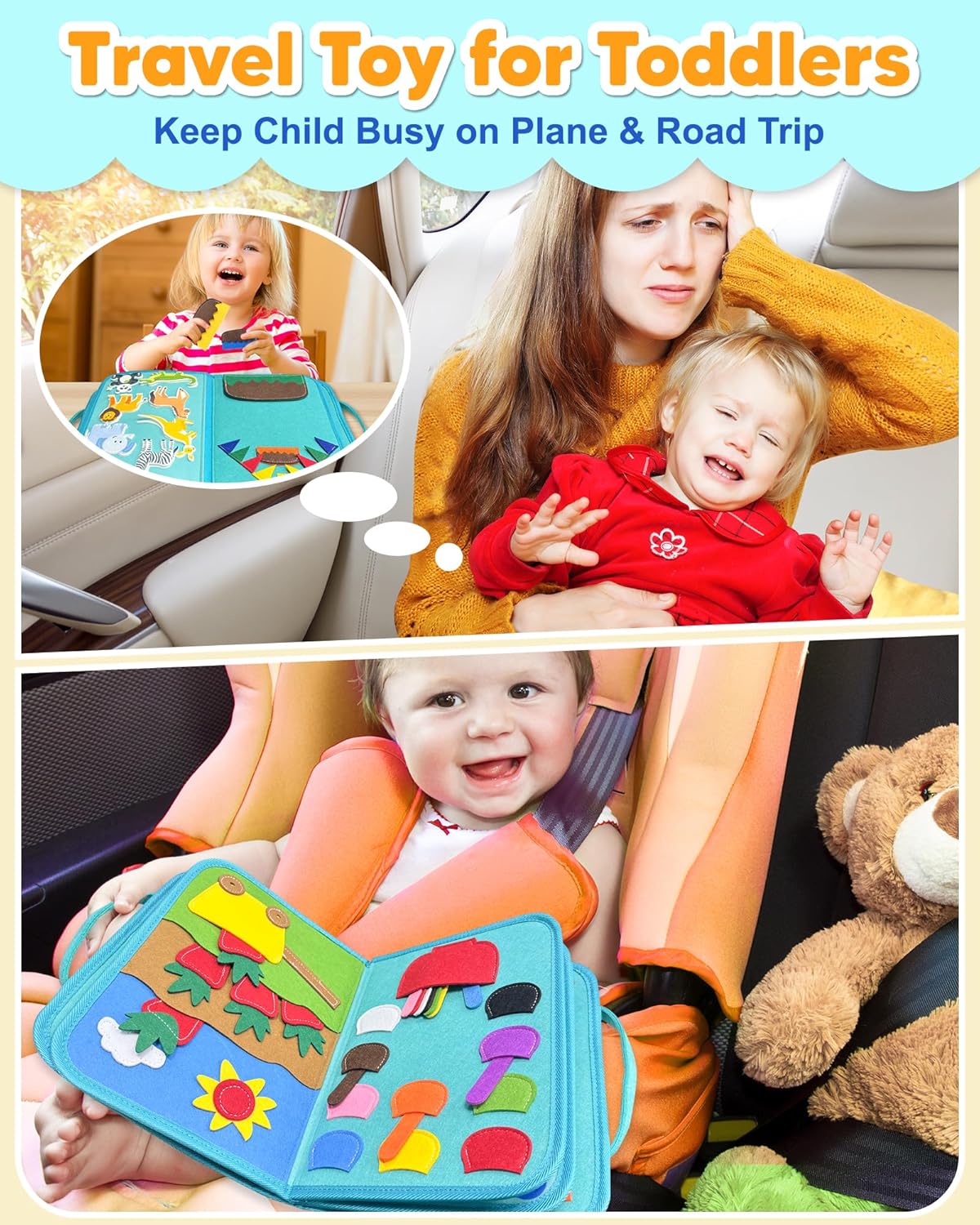 Exorany Busy Board Montessori Toys for Toddler Boys & Girls Birthday Gifts, Sensory Toys for Toddlers, Educational Travel Preschool Toddler Activities Learning Fine Motor Skills