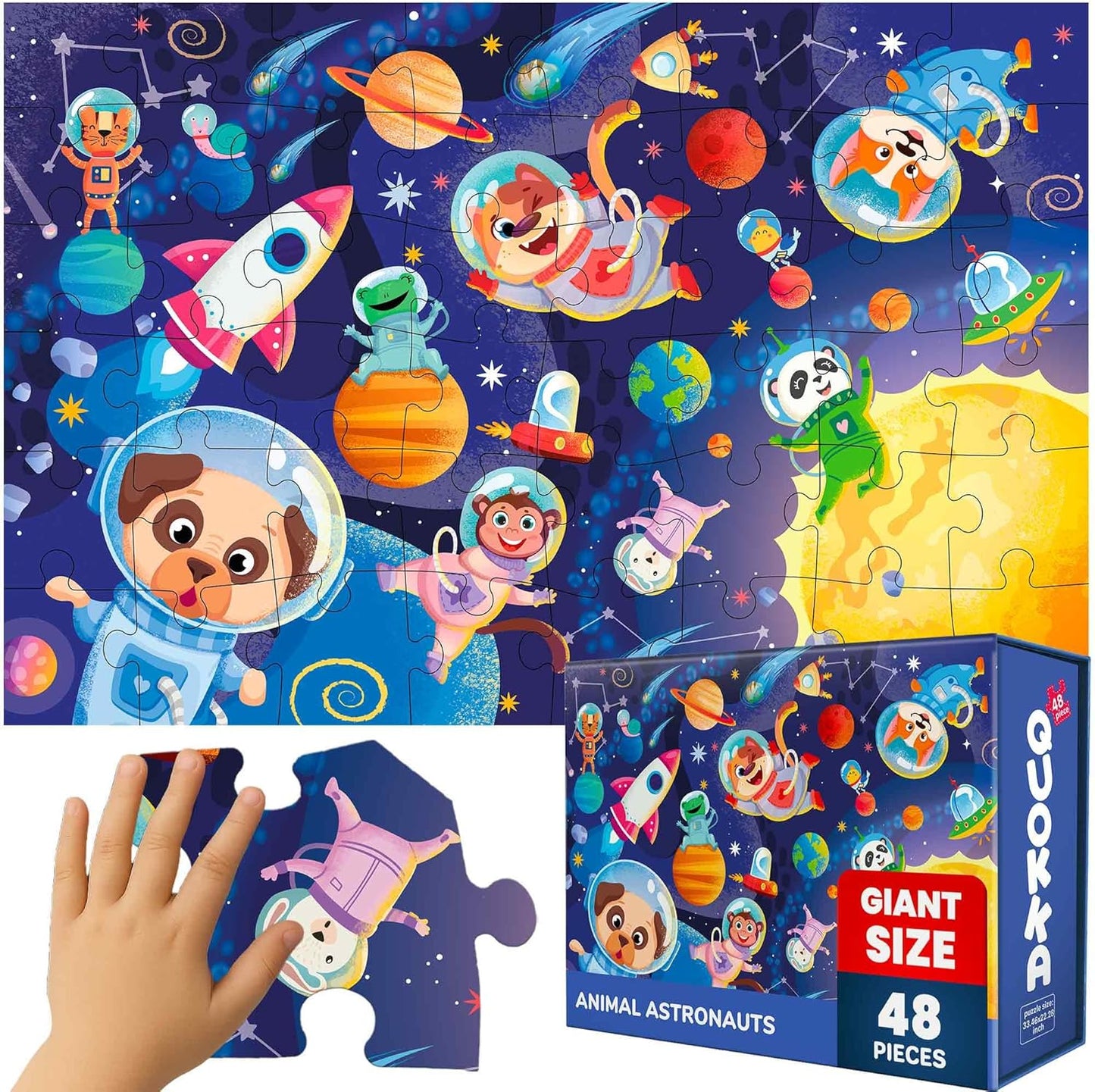 QUOKKA Giant Floor Puzzle for Kids Ages 4-6 – 2x3 Feet Extra-Thick 48 Pieces Toddler Puzzle Ages 3-5 – USA Map Educational Activity for Boys Girls – Premium Box with Sturdy Handle & Magnetic Closure
