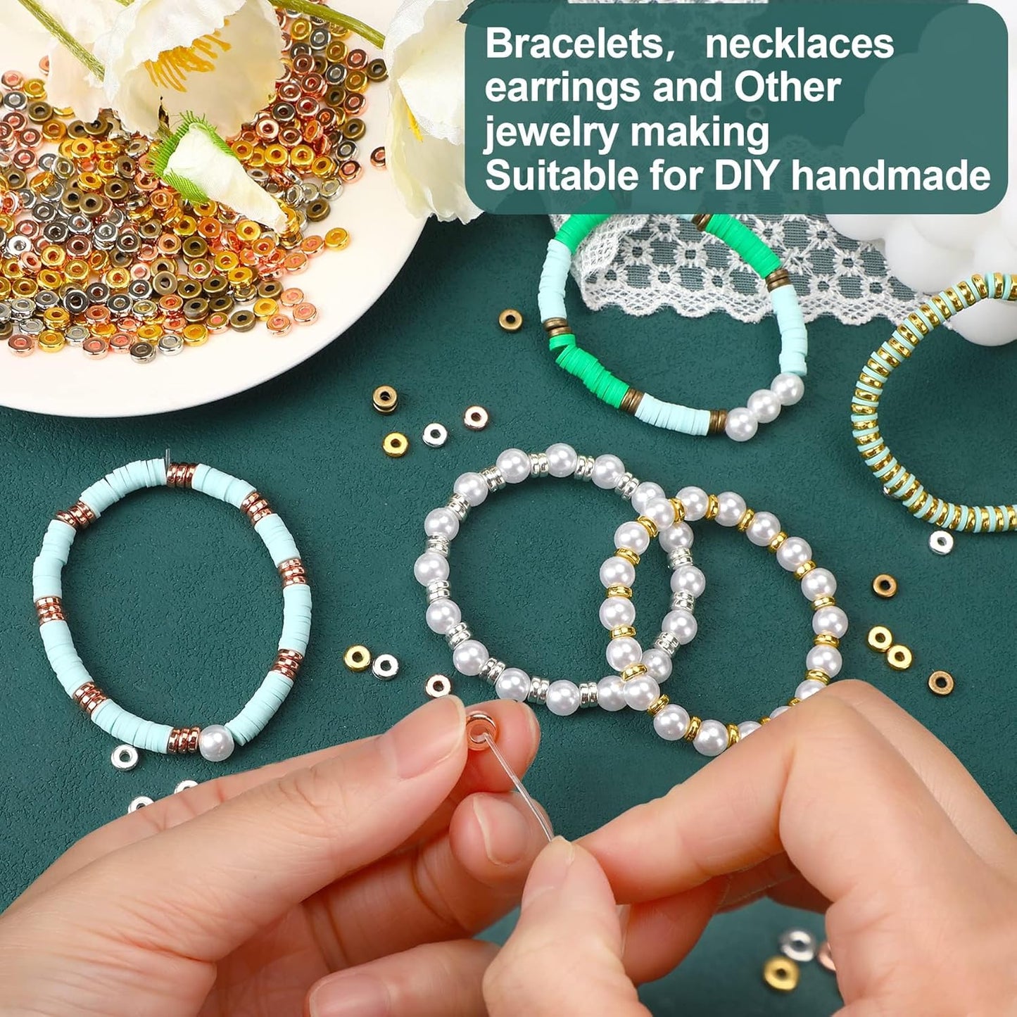 1500pcs 6mm Flat Round Spacer Beads Disc Loose Jewelry Making Beads for DIY Bracelet Necklace Earring Craft Supplies, Gold & Silver