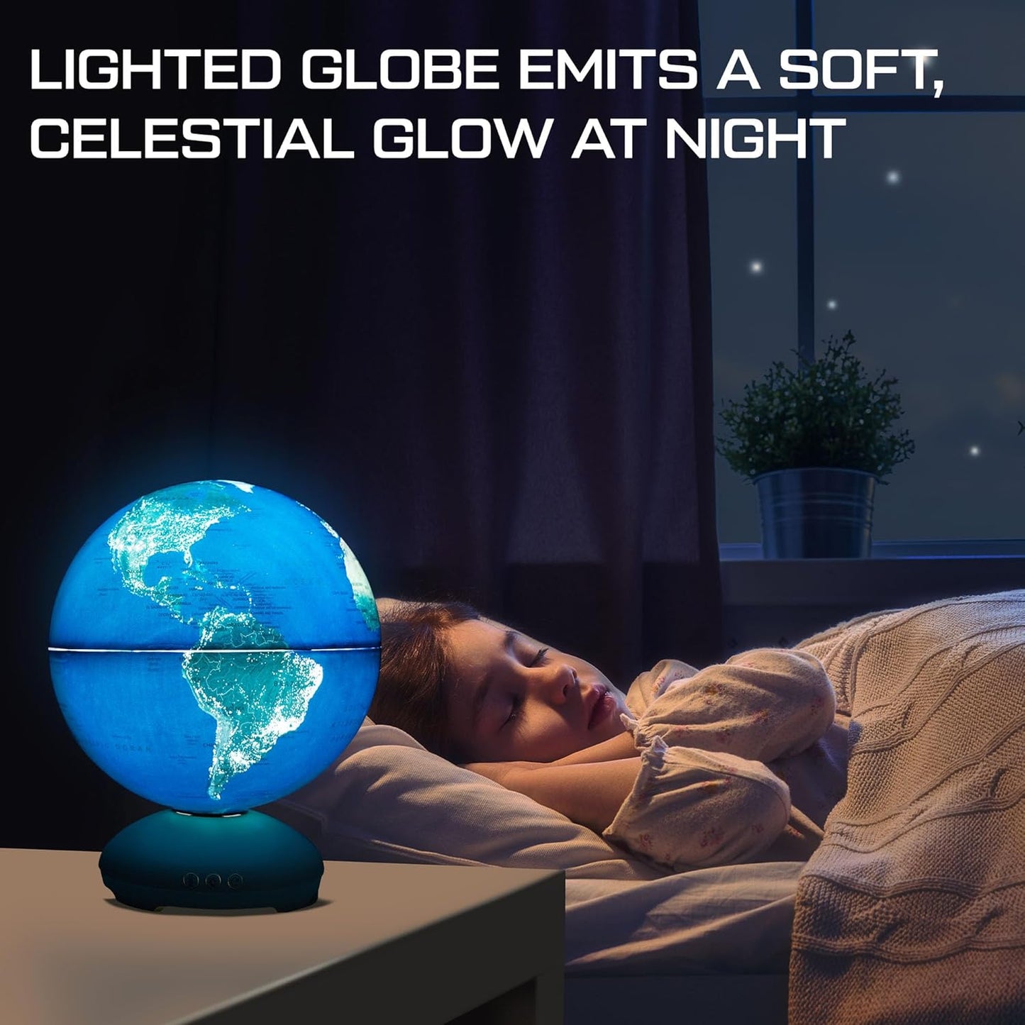 USA Toyz Illuminated Globe for Kids Learning- 3-in-1 STEM Globes of the World with Stand, Constellation Map, Built-in LED Night Light Desk Globe Lamp, Non-Tip Metal Base, 9.75” Tall, 7 Inch Diameter