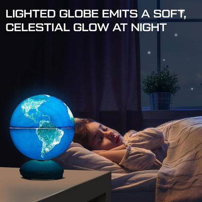USA Toyz Illuminated Globe for Kids Learning- 3-in-1 STEM Globes of the World with Stand, Constellation Map, Built-in LED Night Light Desk Globe Lamp, Non-Tip Metal Base, 9.75” Tall, 7 Inch Diameter