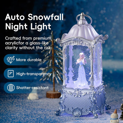 Snow Globe Lantern with Violin Girl – Shatterproof, Glitter Snowglobe 10 Songs Music Box, Led Light, USB or Battery Powered, for Girls Spring Day Gifts Birthday Home Decor Fall Decoration, Silver