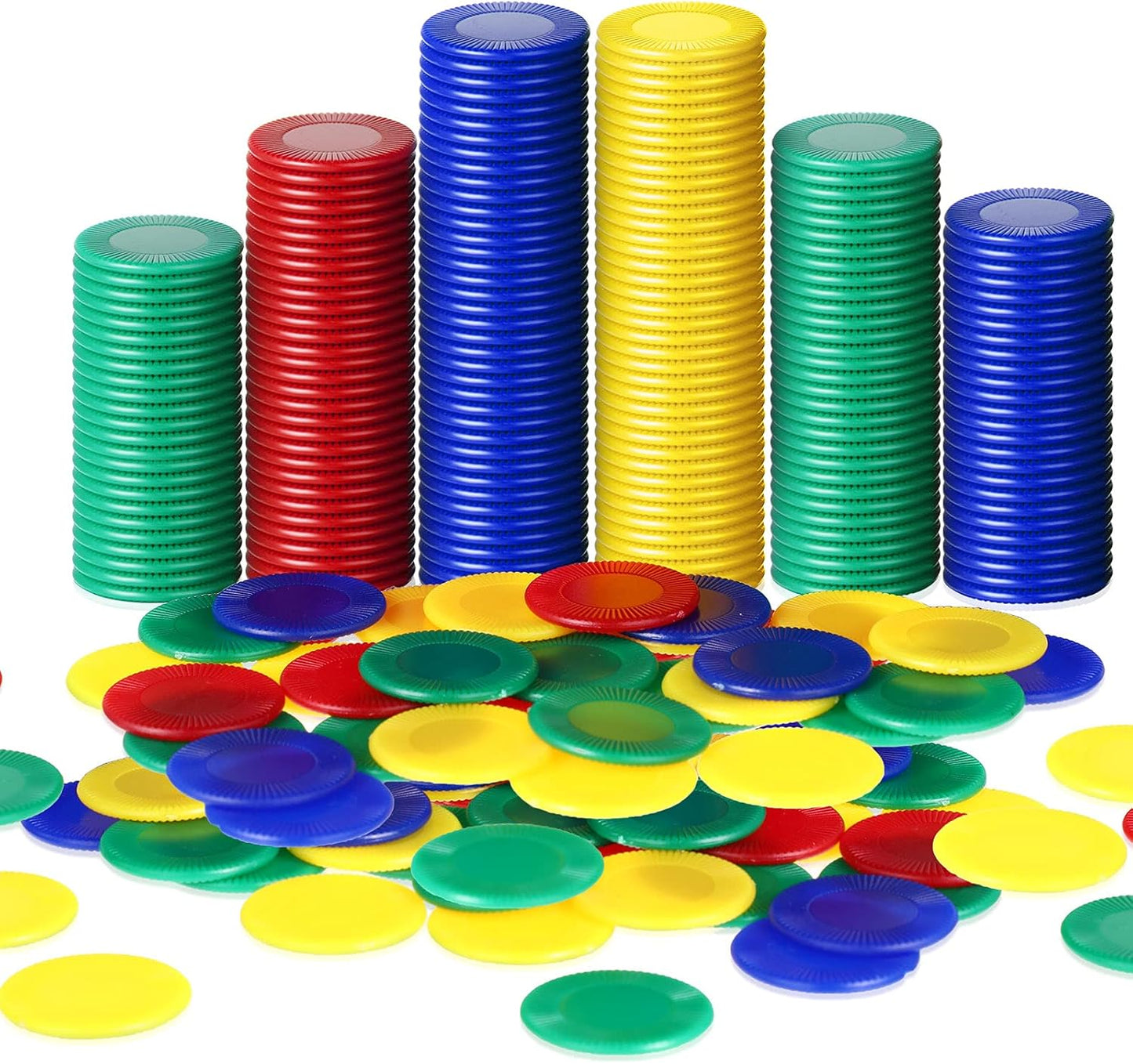 Skylety 400 Pieces Plastic Poker Chips 4 Colors Bingo Blank Chips for Counter Card Playing Learning Counting