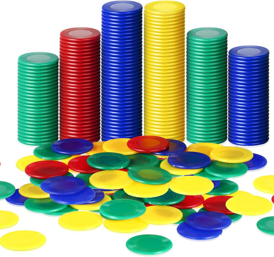 Skylety 400 Pieces Plastic Poker Chips 4 Colors Bingo Blank Chips for Counter Card Playing Learning Counting
