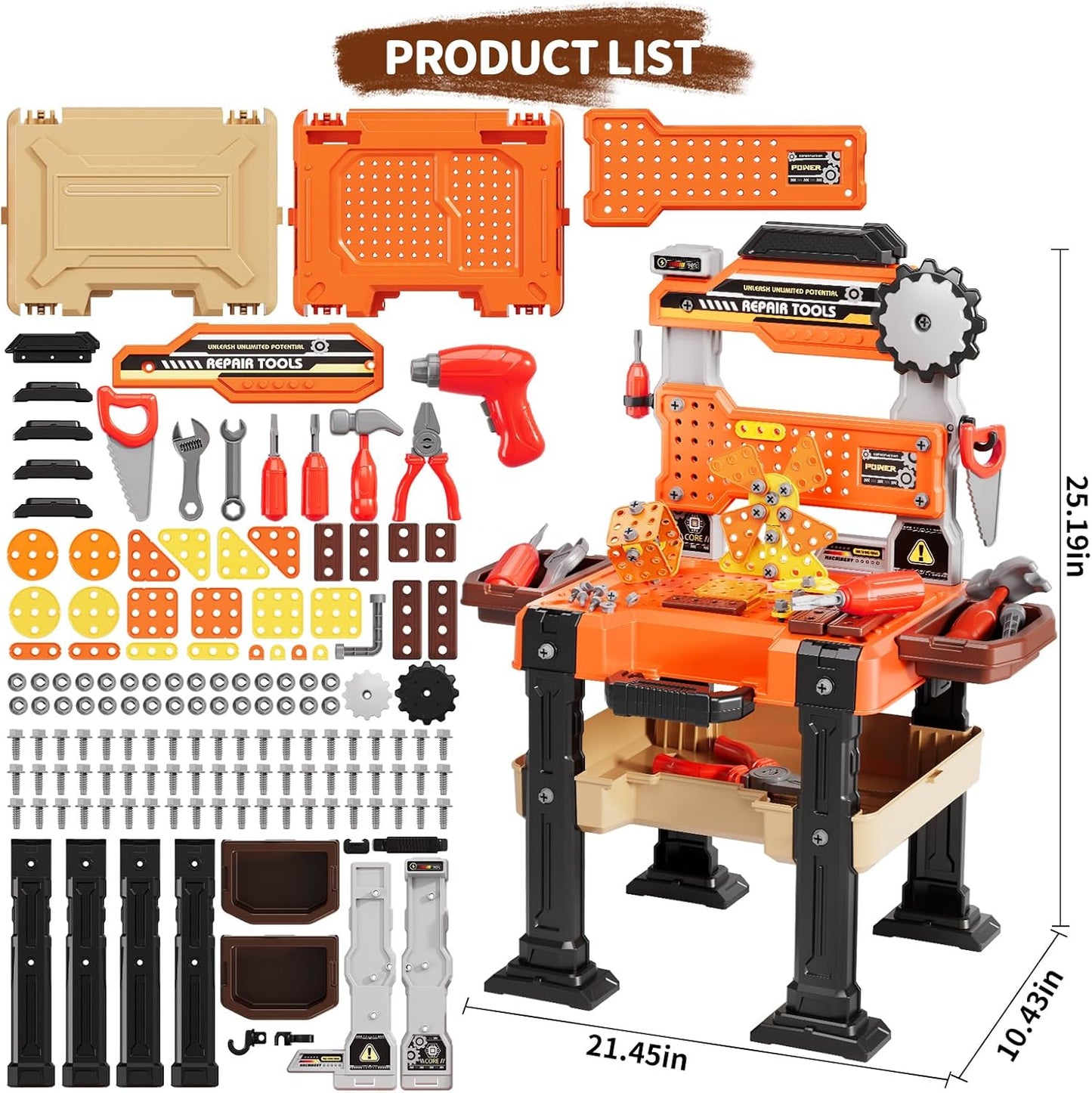 Kids Tools Bench, Tool Box Playset with Screw and Electric Drill Toy, Pretend Play Construction Toys Work Bench for Toddlers 3-5 Years Old, Birthday for Boys Ages 3 4 5 6 7 8