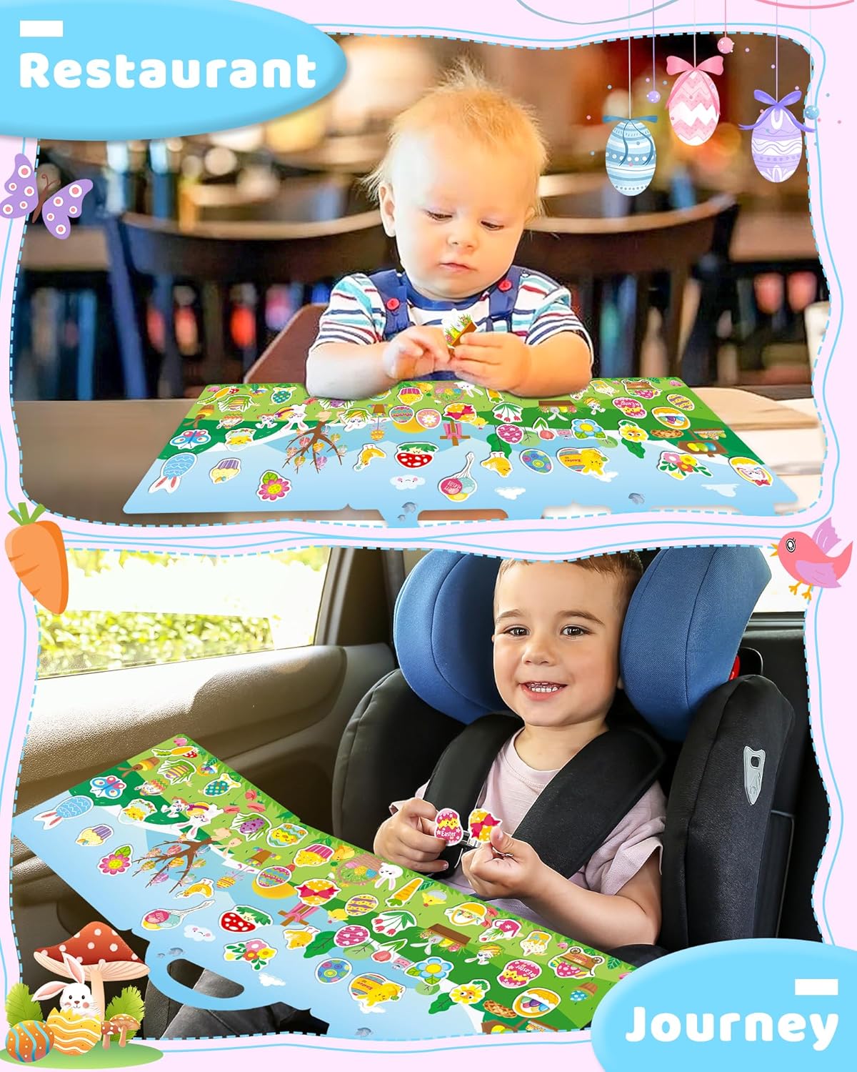 Benresive Reusable Sticker Book for Toddlers, Stickers for Kids, Travel Toys for Arts & Crafts Activities, Birthday Gift for Boys & Girls, Animals Dinosaurs Insects Themes