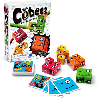 Blue Orange Cubeez Original Matching Face Changing Expression Puzzle Race with Wooden Cubes Games, 1 to 4 Players, Ages 6+