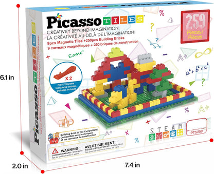 PicassoTiles 1016pcs Magnetic Tile & Building Brick Combo Construction STEM Toy Magnet Tiles for Creative Play Educational Toys for 3+ Large Bricks for Toddlers Compatible with Major Brands PTS1016