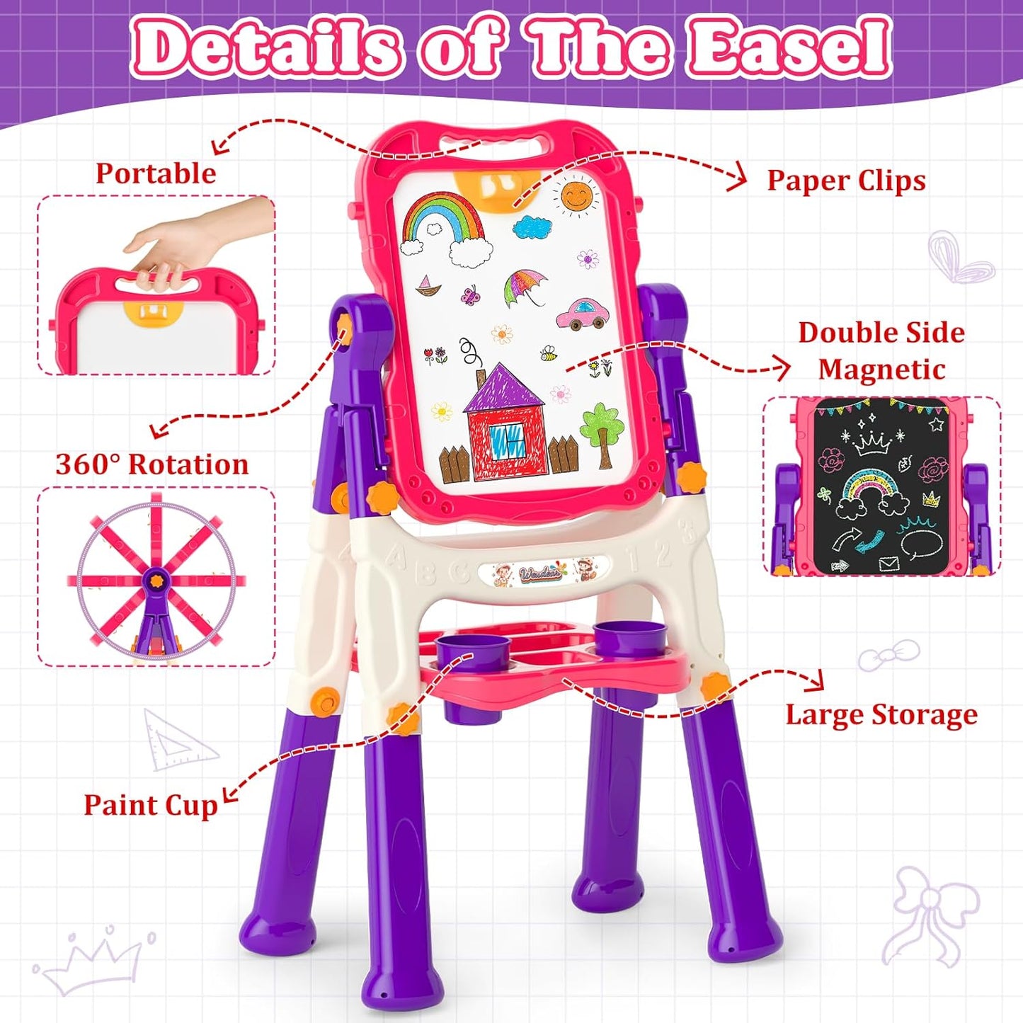 Chalk Board Easel for Kids Toys,Double-Sided Magnetic Kids Chalkboard and Dry Erase Boards,Toddler Toys for 3 Year Old Boy Gift,Art Easel Learning Educational Toy for 3 4 5 Years Old Boys Gift